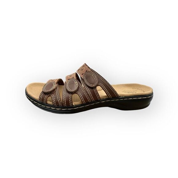 NWT Clarks Womens Leisa Cacti Leather Embellished Slip-on Sandals Brown Sz 8.5 - Picture 7 of 13